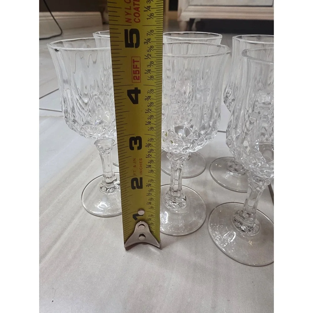 Set of 6 Crystal Cordial Glasses Diamond Cut‎ Stemmed Liqueur Aperitif 4.5 inch